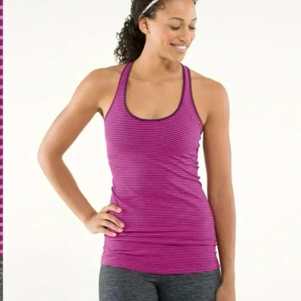 Lululemon Cool Racerback Hyper Stripe Raspberry Glo Light / Plum - Picture 2 of 8